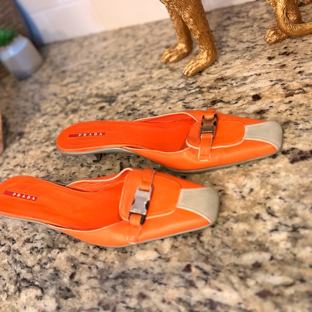 Vintage Prada Sport Orange Leather Mules